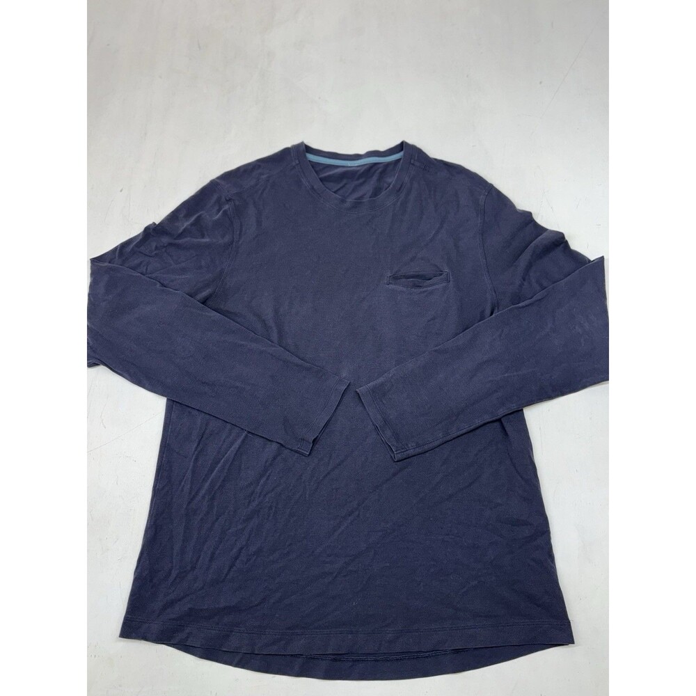 Lululemon Shirt Mens Large Navy Crew Neck Long Sleeve Chest Pocket Droptail